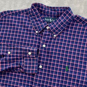 Polo Ralph Lauren Mens Large Classic Fit Blue Red Plaid Button Down Shirt